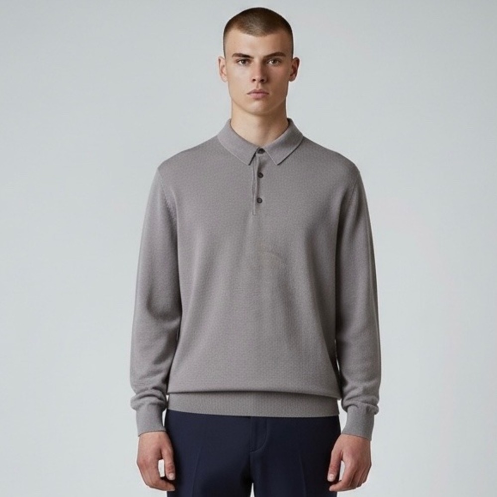 MANRICO Sweater Mens Grey‎ Large 100% Cashmere Polo Pullover Made Italy
